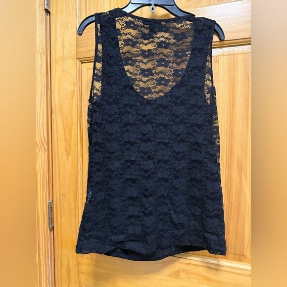 Amisu size L Black Lace Sleeveless Top with Bow - Picture 4 of 6
